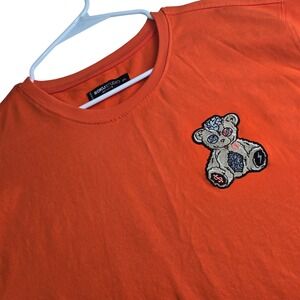 Roku Studio T-Shirt‎ Mens 3XL Orange Embroidered Bear Patch Streetwear Tee